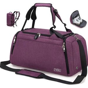 NWOT Purple Sports Gym Bag Shoes Compartment Travel Duffel Bag Shoulder Strap